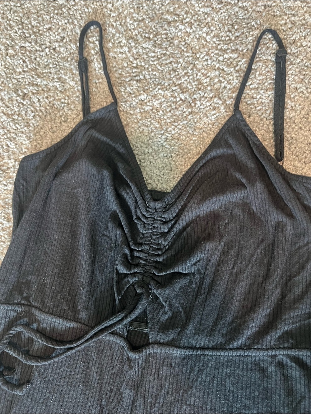 wild fable Black Ribbed Jumpsuit with Drawstring Front